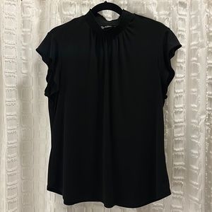 Black blouse with high neck and flutter sleeves